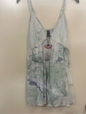 Sacred Threads Marble-Print Spaghetti Strap Tank in Green and Blue